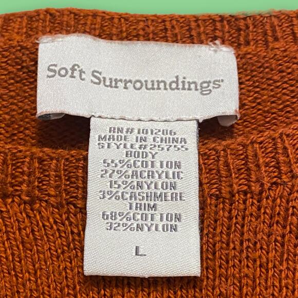 Soft Surroundings Burnt Orange Cotton Cashmere Blend Sweater Lace Trim Size L - Picture 5 of 10